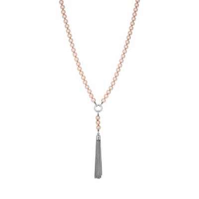 Pink pearl circle tassel drop necklace